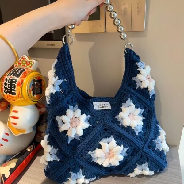 Handmade Crochet Flower Tote Bag Handmade Floral Shoulder Bag for Women