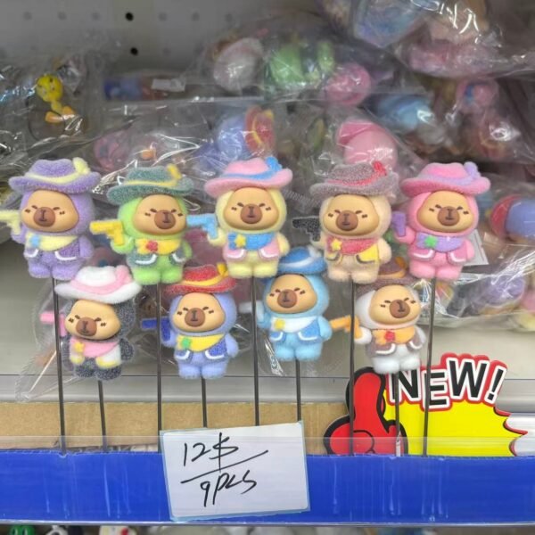 Western Cowboy Capybara Flocked Mini Figurine Set (9pcs)